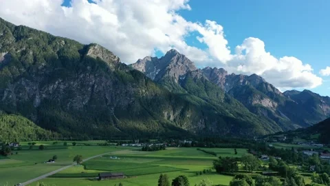 Long drone mountain view in city of Lienz, Austria. Alpine mountains of Tyrol Stock Footage 196132586