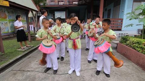 Long Drum Parade in Thai candle festival of buddha (The Buddhist Lent Day) Stock Footage 53088166