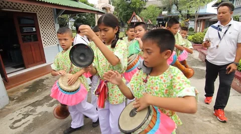 Long Drum Parade in Thai candle festival of buddha (The Buddhist Lent Day) Stock Footage 53089666