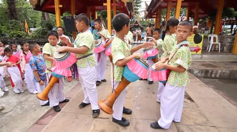 Long Drum Parade in Thai candle festival of buddha (The Buddhist Lent Day) Stock Footage 53092127