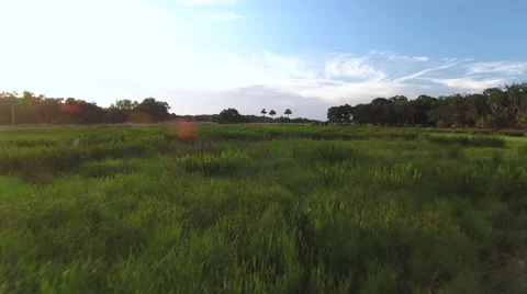 Long duration aerial view over Florida Everglades wetlands at sunset. Stock Footage 64952350
