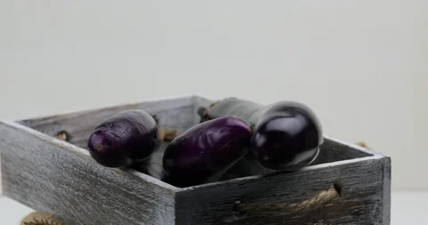 Long Eggplants on a tray Stock Footage 121019020