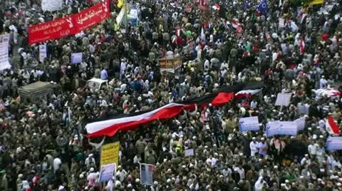Long egyptian flag over the crowd Stock-Footage 10758775