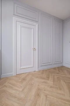 Long empty corridor in interior of entrance hall of modern apartments, office Stock Photos