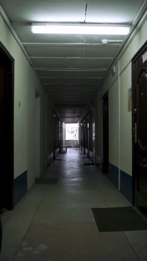 Long empty corridor in an office building Stock Footage 286100839