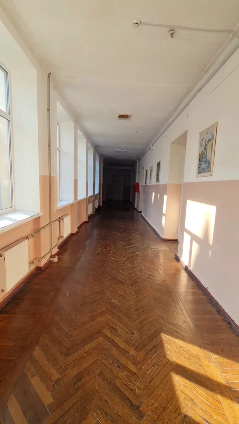 A long empty corridor of a school Stock Footage 302690894