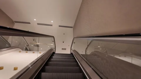 Long Empty Escalator Ascending in Modern Building Interior Stock Footage 317514619