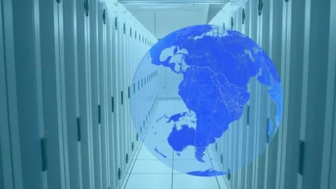 Long, empty hallway of server towers, shot in professional 4k video with an Stock Footage 327711468