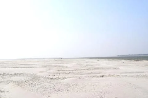 Long Empty River Side Blue Sky,silica With copy space Stock Photos