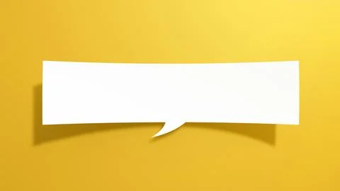 Long Empty Speech Bubble. White Cut Out Paper on Yellow Background. 3D Render. Stock Illustration
