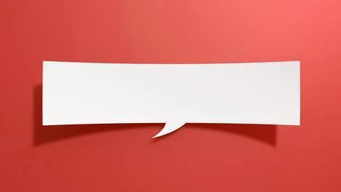 Long Empty Speech Bubble. White Cut Out Paper on Red Background. 3D Render. 스톡 일러스트