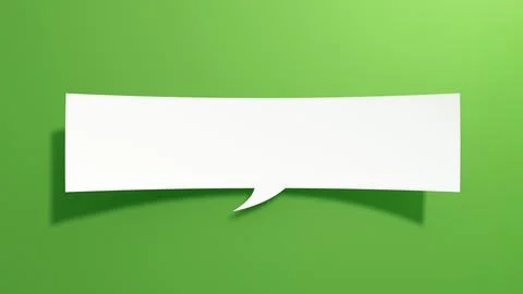 Long Empty Speech Bubble. White Cut Out Paper on Green Background. 3D Render. Illustrazione stock