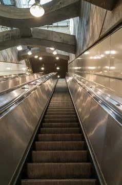 Long escalator without people Stock Photos