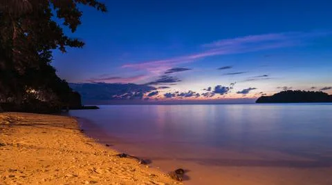 Long exposition of beach at sunset Stock Photos