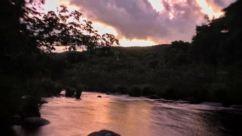 Long exposition time lapse form a river in southeast Brazil during sunset Stock Footage 194330304