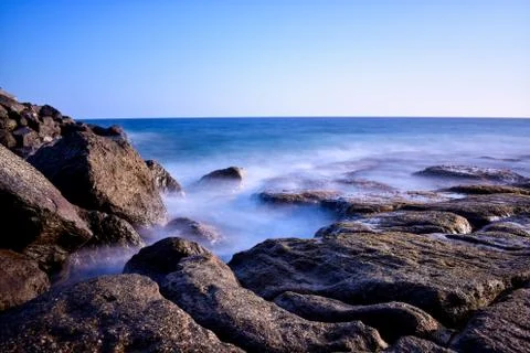 Long Exposure of breaking waves Stock Photos