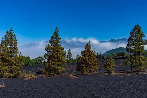 Long exposure of clouds over Taburiente caldera Stock Photos