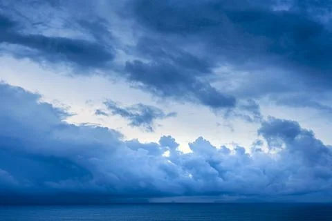 Long exposure of dramatic clouds over the sea, Izu Peninsula, Japan Stock Photos