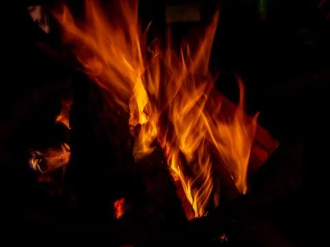 Long exposure of a fire place, texture of fire, flame details, nightshot Stock Photos