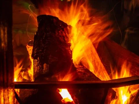 Long exposure of a fire place, texture of fire, flame details, nightshot Stock Photos