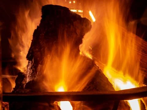 Long exposure of a fire place, texture of fire, flame details, nightshot Stock Photos