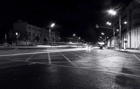 Long exposure, intersection with traffic lights Stock Photos