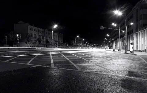 Long exposure, intersection with traffic lights Stock Photos