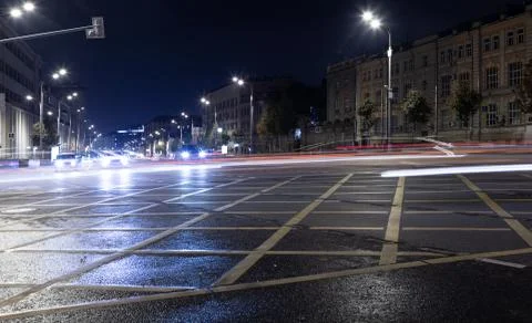 Long exposure, intersection with traffic lights Stock-Fotos