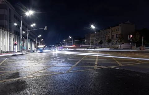 Long exposure, intersection with traffic lights Stock Photos