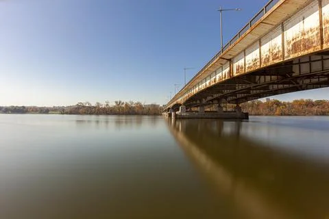Long exposure landscape image featuring Theodore Roosevelt Island and bridge  Stock Photos