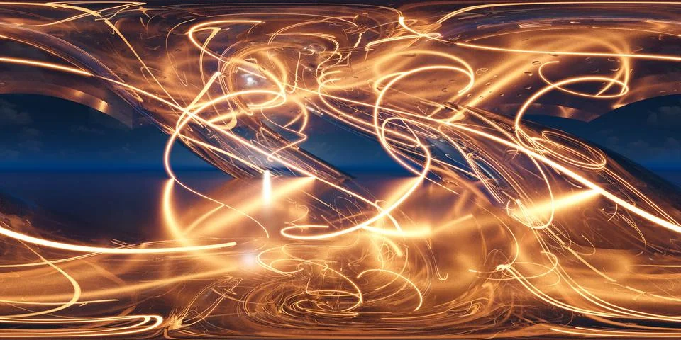 Long exposure light trails captured at dusk in abstract landscape setting 360 Ilustración de archivo