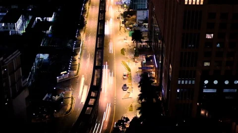Long Exposure Light Trails driving on road at night Stock Footage 104911529