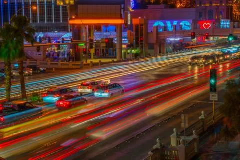 Long exposure light trails of Las Vegas strip Stock Photos