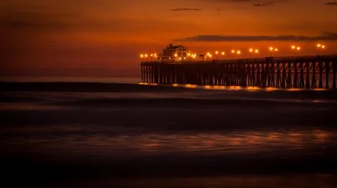Long exposure low light image of the Oceanside Pier Stock Photos