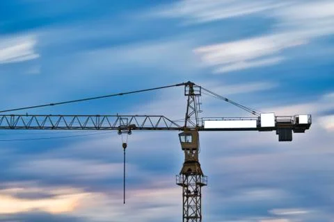 Long exposure mock up of multiple small advertisement banners on a crane Stock Photos