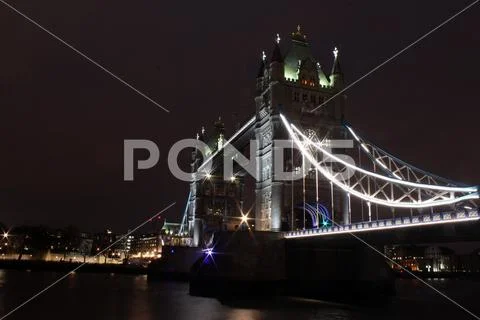 Long-exposure night photograph of the London tower bridge. Night photography. Stock Photos