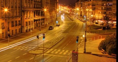 Long exposure night timelapse of a main road in Prague 6, Czech Republic Stock Footage 126109246