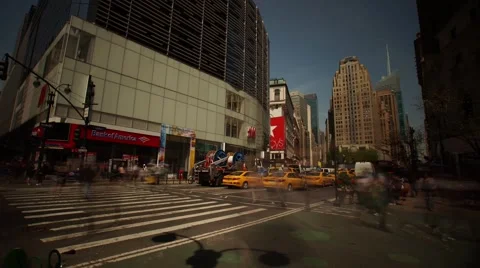Long Exposure Pan Time-Lapse of Sixth Ave in Manhattan with Traffic and People Stock Footage 62566232