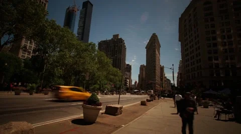 Long Exposure Panoramic Time-lapse video of the Flatiron Disctrict in Summer Stock Footage 64271392