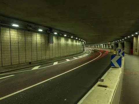 A long exposure photo of the Larvotto tunnel in Monaco. Stock Photos