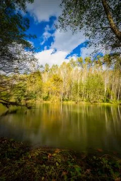 Long exposure picture from a nice river , near small Spanish village Pasteral Stock Photos