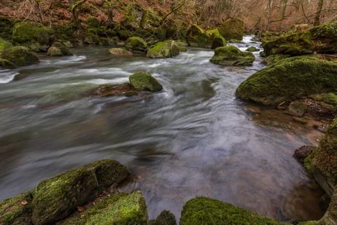 Long exposure a rapids of Prm, Irrel waterfalls. Stock Photos