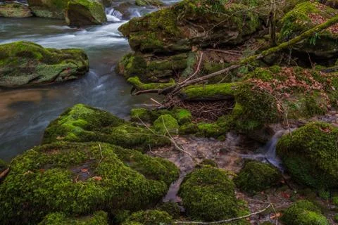 Long exposure a rapids of Prm, Irrel waterfalls. Stock Photos