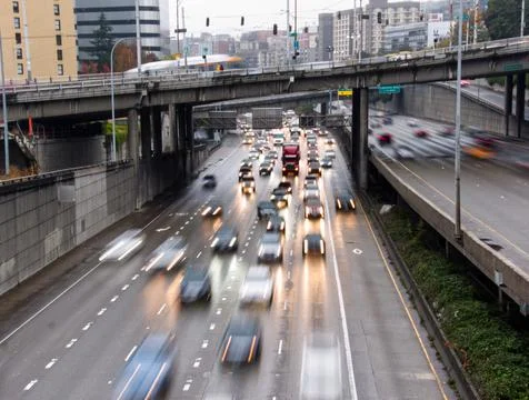 Long Exposure Rush Hour Traffic in Seattle, Washington Stock Photos