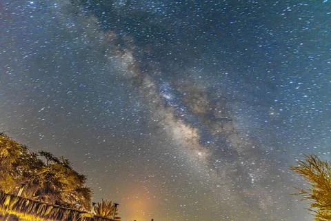 Long exposure of stars causing light trails. The Milky Way galaxy. Nizana Stock Photos