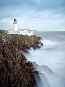 Long Exposure Storm Sea Lighthouse Cliffs Stock Photos
