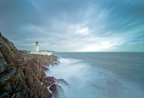 Long Exposure Storm Sea Lighthouse Cliffs Stock Photos