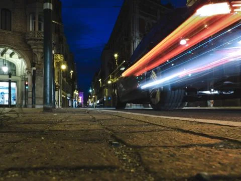Long exposure in the streets of Turin italy at night Stock Photos