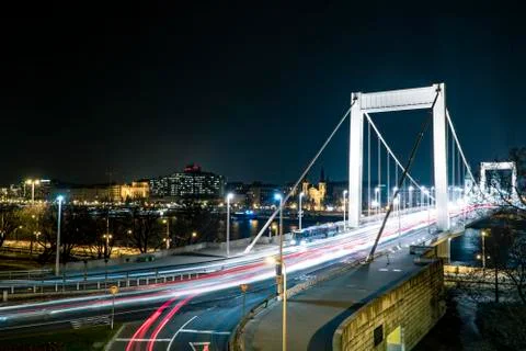 Long-exposure, time-exposure bridge in Budapest Stock Photos