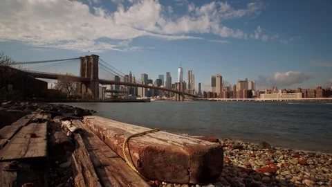 Long Exposure Time-lapse in Brooklyn Bridge Park and Downtown Manhattan Stock Footage 84326609